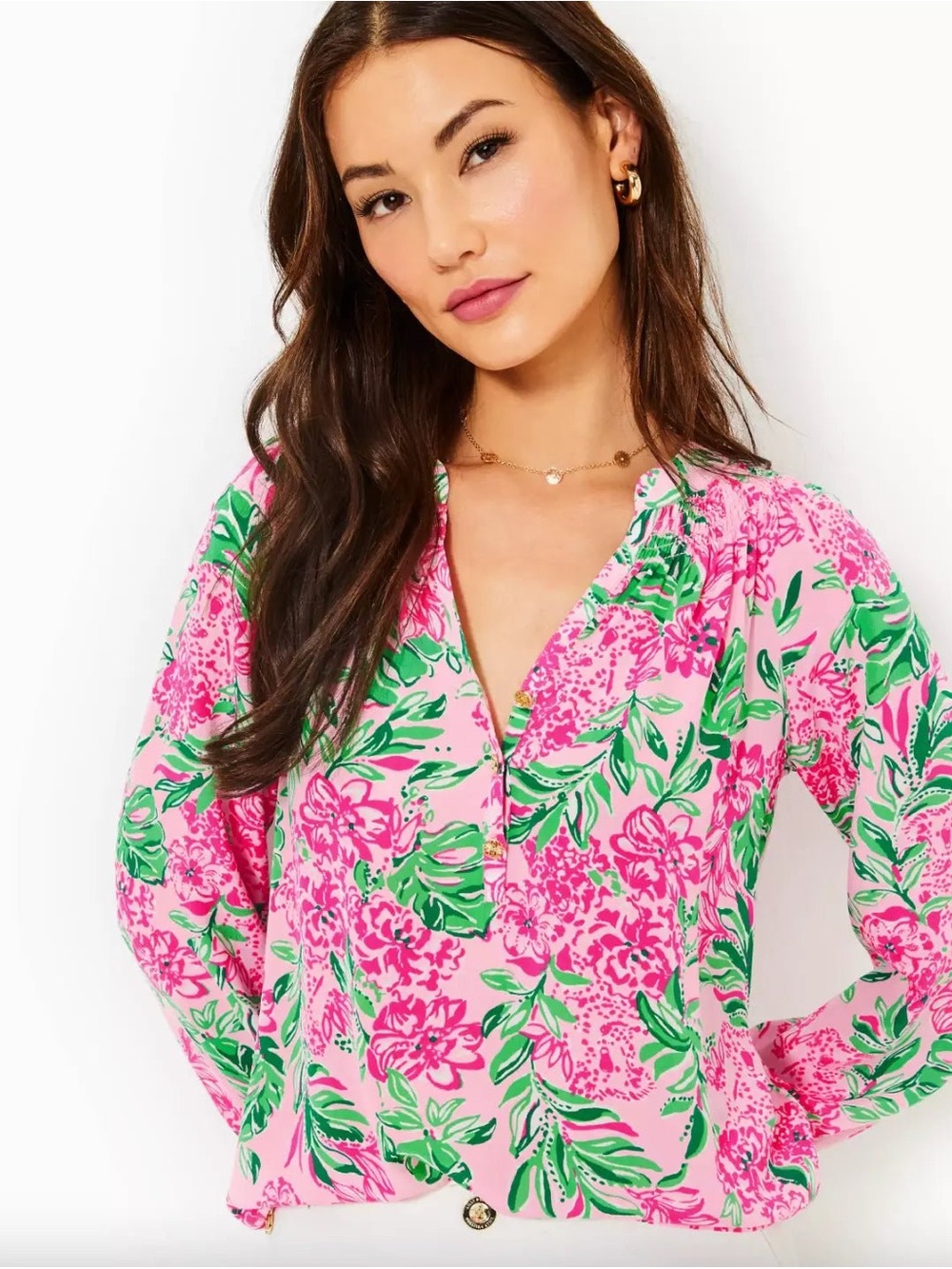 Lilly Pulitzer Elsa Silk Top Conch Shell Pink Koala La La Size M NWT